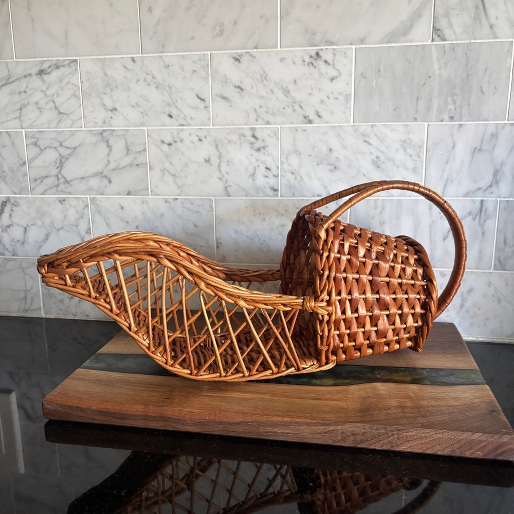 Vintage Boho Wicker Wine Caddy Basket | Rattan Wine Bottle Holder